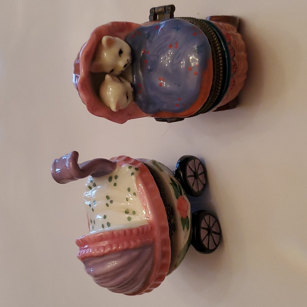 2 baby carriage trinket boxes